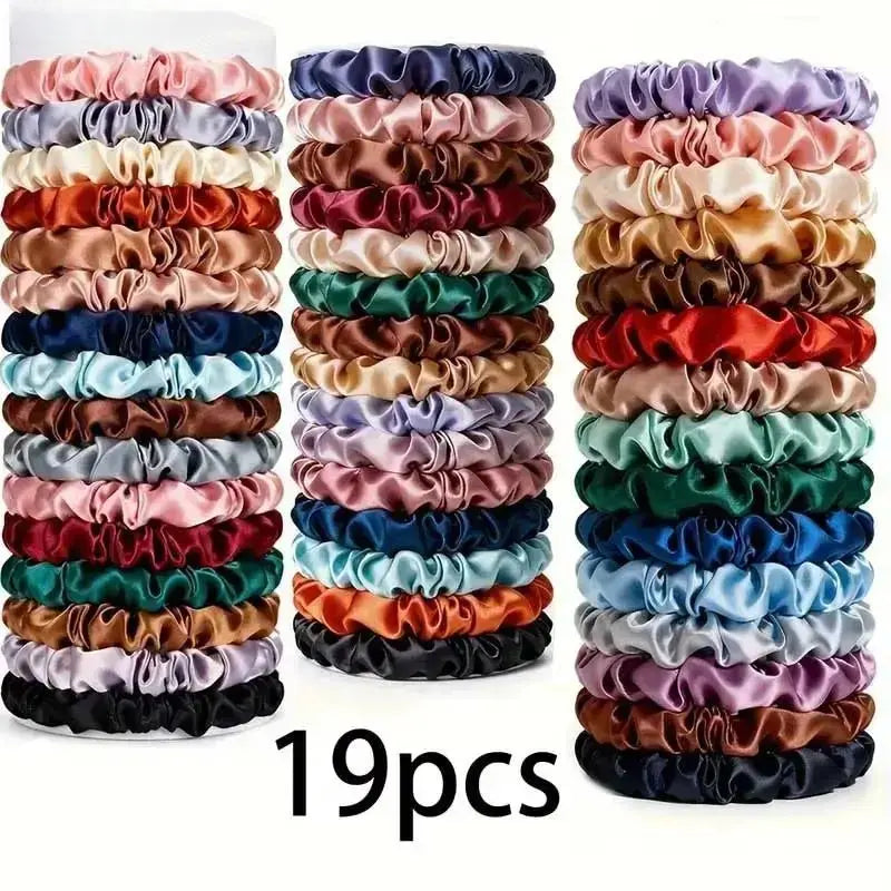 Unisex 19-Piece Silk Satin Scrunchies - Soft Hair Ties, Elegant Fashion Accessories for Ponytails, Daily Styling, Daily Wear,sohochic