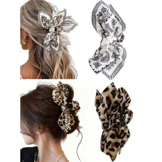 Women's Flower Decorative Hair Clips, Extra-Large Hair Claw Clips for Thick Hair, Cute Bow-Shaped Non-Slip Hair Accessories, Stylish Gift for Women and Girls, Leopard Bow Design