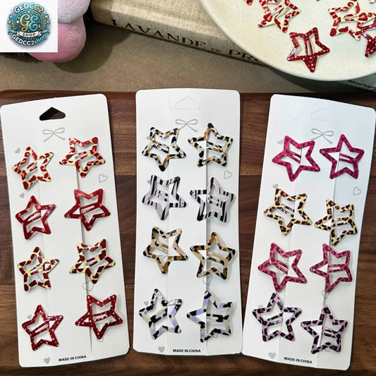 Animal Print Hair Clips, Leopard & Zebra Pattern Barrettes with Star Drop Design, Cute Decorative Hair Accessories for Daily Styling