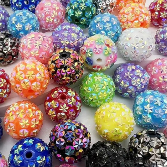 Create Your Sparkling Accessories! 20 PCS 16MM Round Resin Beads, Acrylic Bead Mix for DIY Beading Necklace, Bracelet, Phone Lanyard & Hair Clips, The Ultimate Chunky Jewelry Making Supplies, Bead Assortment