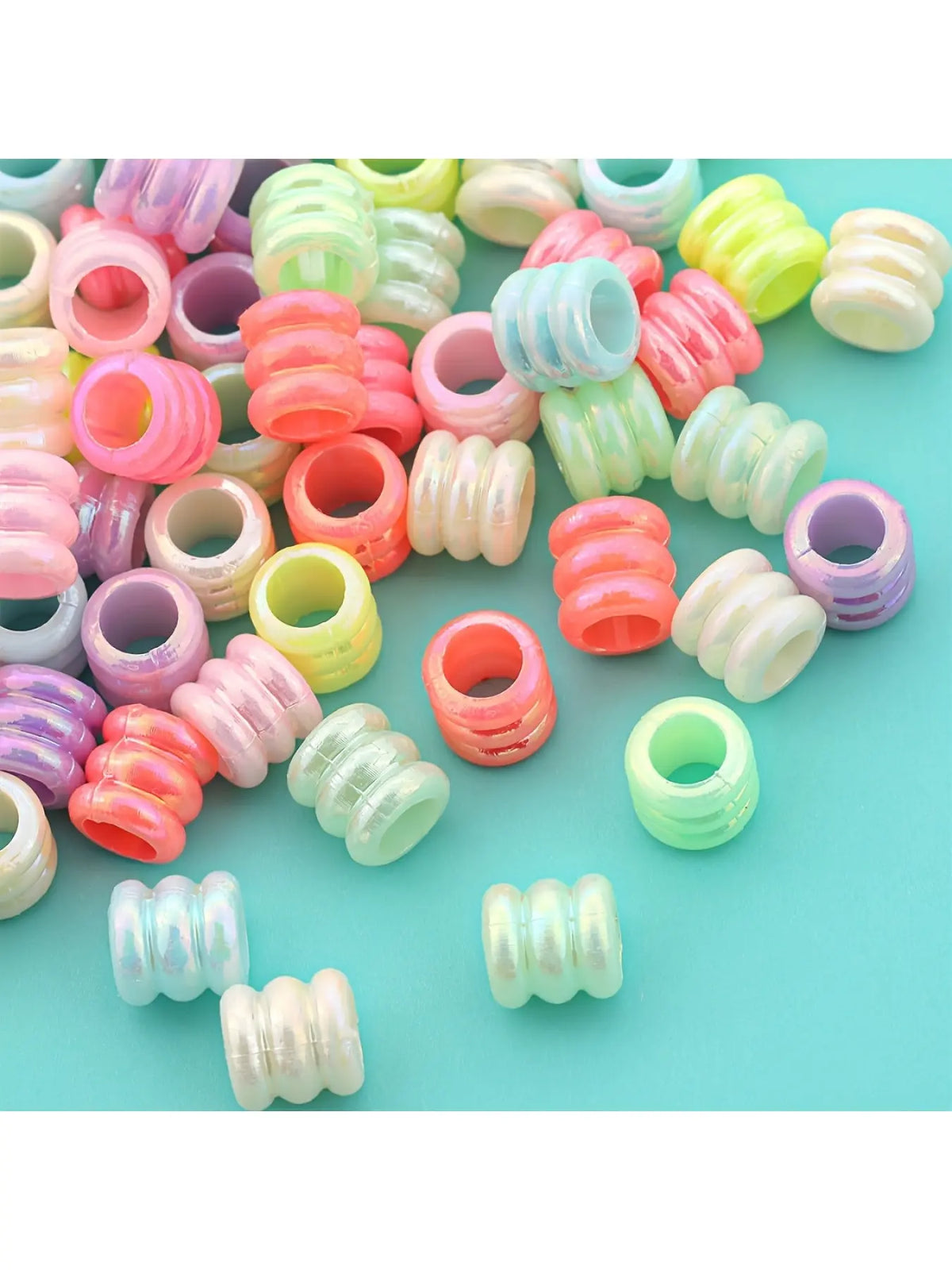 200pcs 7mm Large Hole Loose Beads, Acrylic Beads, Cylindrical Spacer Beads, Iridescent Straight Hole Spacer Beads, Rainbow Drilled Beads, Cartoon Shaped Beads Handmade DIY Bracelets, Necklaces, Anklets, Earrings Jewelry, Beads for Jewelry Making