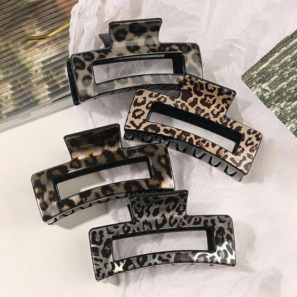 4pcs 8.5cm Leopard Print Square Hair Claws for Women, Glossy Minimalist Clips for Daily Casual Wear, Cute Hair Accessories for Fall Winter Gift