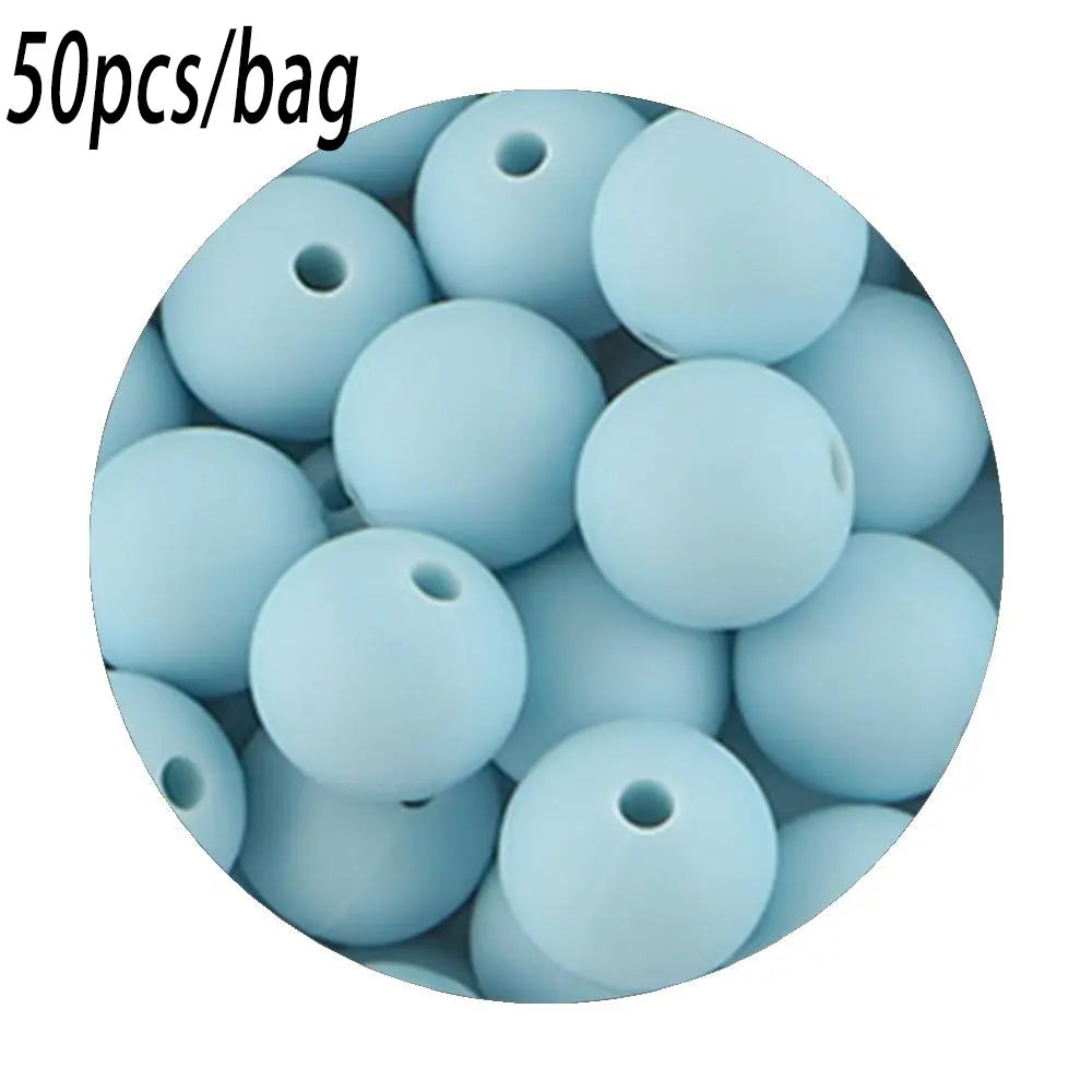 Silicone Beads Kit, 50 pcs Beaded Set of 15 mm Silicone Beads, Bead Assortment and DIY Beading and Jewelry Making Supplies for Keychains, Necklaces and Jewelry Crafts