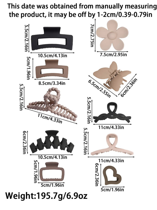 11PCS Matte Hair Claws Set, Solid Color Flat Claw Clips, Flower Hair Clip, Minimalist Fashion Hair Accessories, Hair Decor for Women, Suitable for Thick Hair