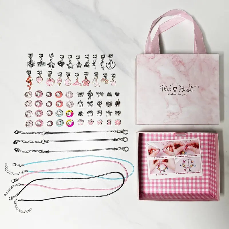 67-Piece DIY Jewelry Accessories with Charms Mix Beads Bracelet Kit for Girls Aged 6-10, Includes Jewelry Making Supplies & Portable Box, Bracelet Beads and Charms, Perfect Birthday Gift Idea, Jewelry Making Kits