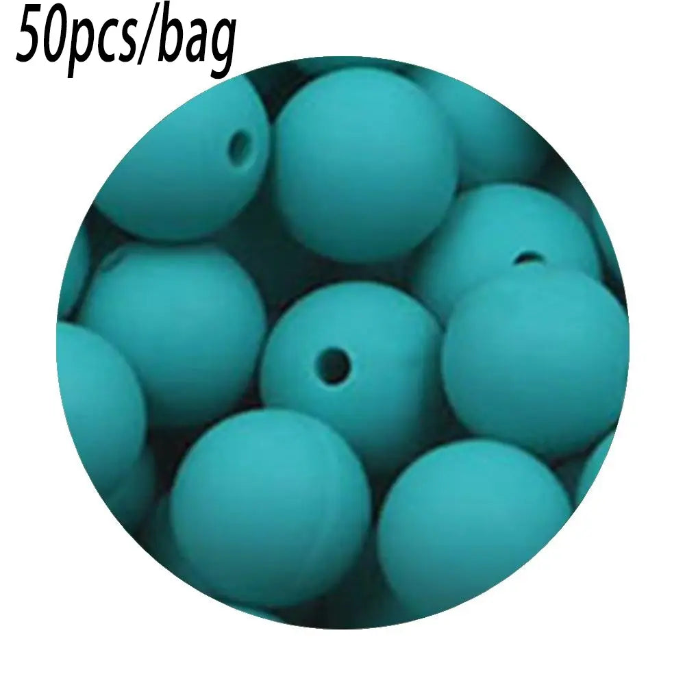 Silicone Beads Kit, 50 pcs Beaded Set of 15 mm Silicone Beads, Bead Assortment and DIY Beading and Jewelry Making Supplies for Keychains, Necklaces and Jewelry Crafts