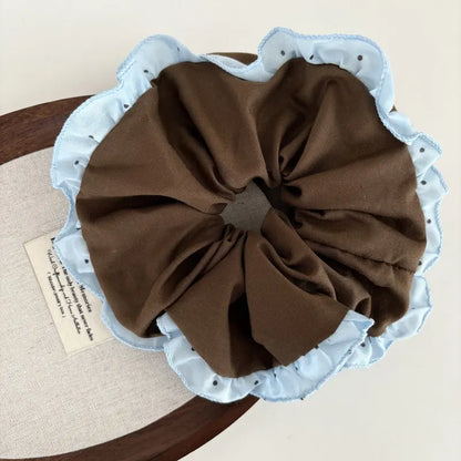 Set of 3 Unisex Vintage 2-Tone Spliced Contrast Ruffle Edge Striped Plaid Fabric Scrunchies, Elastic Hair Bands, Cute Hair Ties for Daily Hairstyle Fashion Accessories, Set Of Three