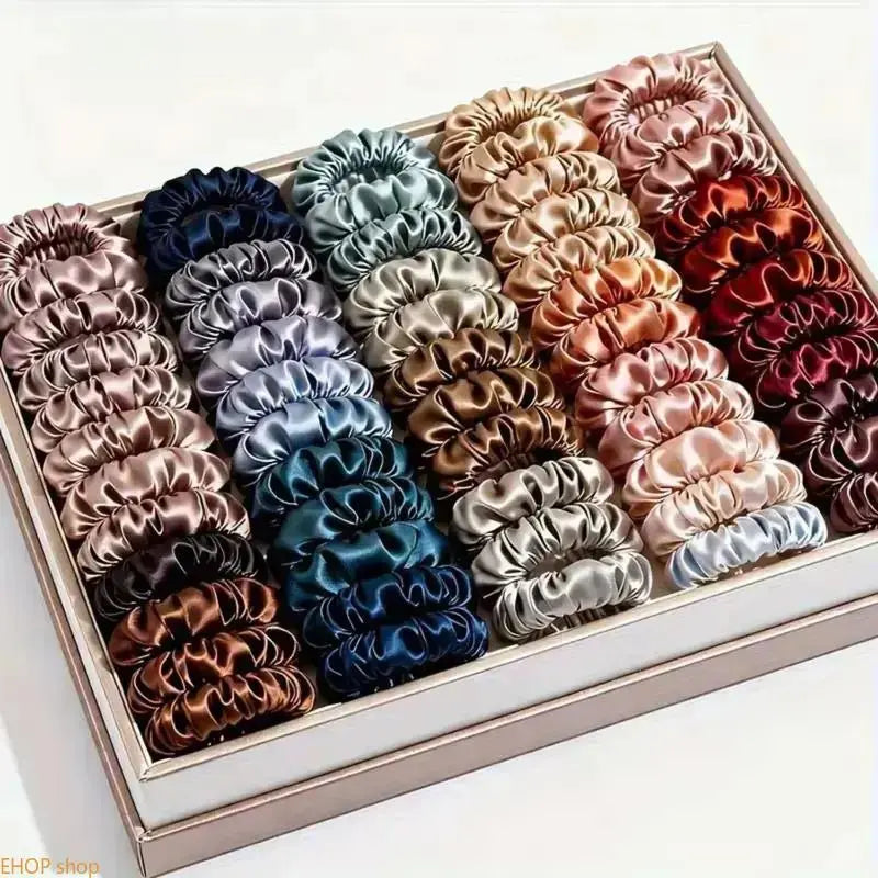 Unisex 19-Piece Silk Satin Scrunchies - Soft Hair Ties, Elegant Fashion Accessories for Ponytails, Daily Styling, Daily Wear,sohochic