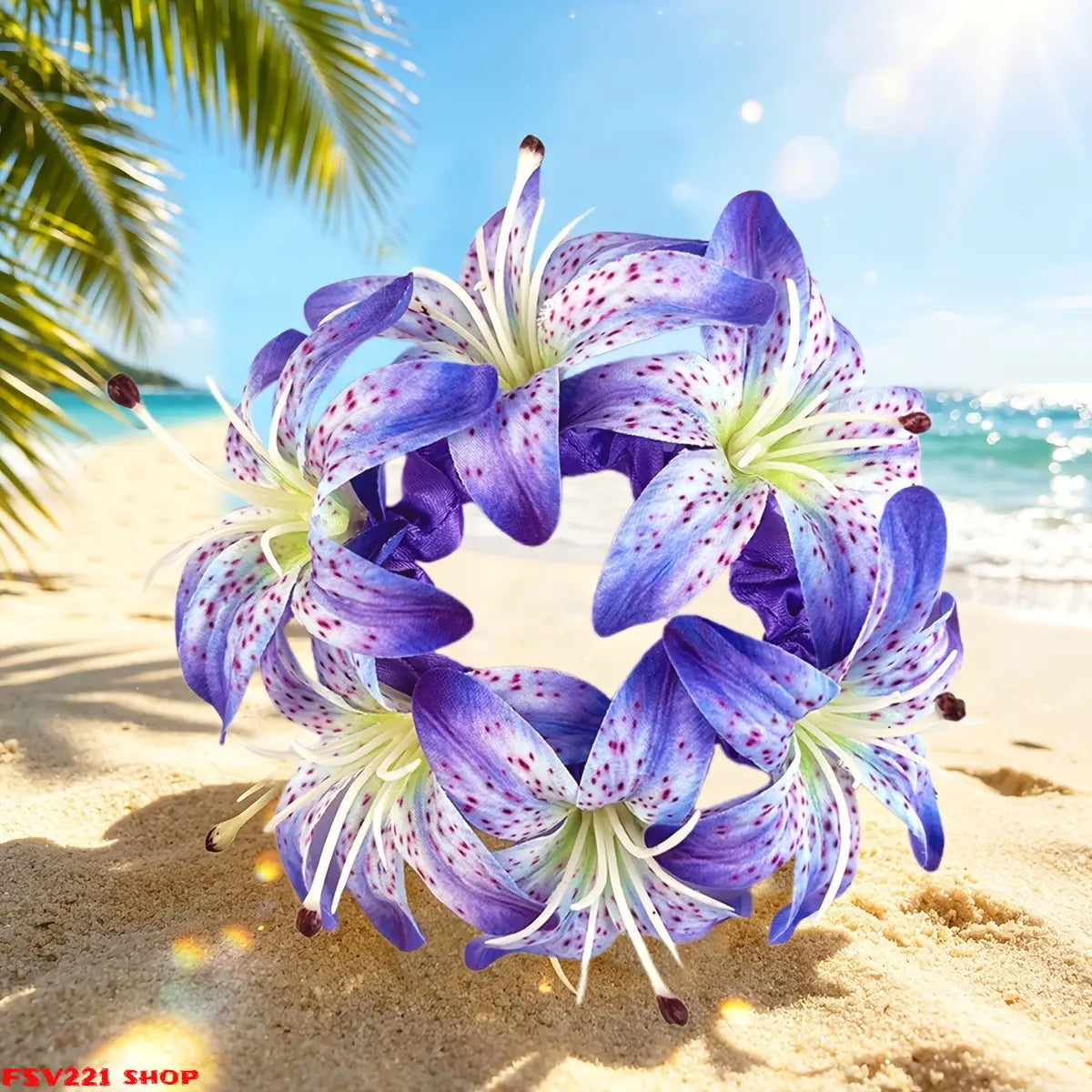 Women's 4-PCS Lightweight Romantic Synthetic Full Bloom Boho Artificial Lily Scrunchie, Big Floral Elastic Cute Hairbands & Scrunchies, Vacation Beach Hair Decor - Ideal for Beach Vacation, Wedding, Festival Styling sohochic