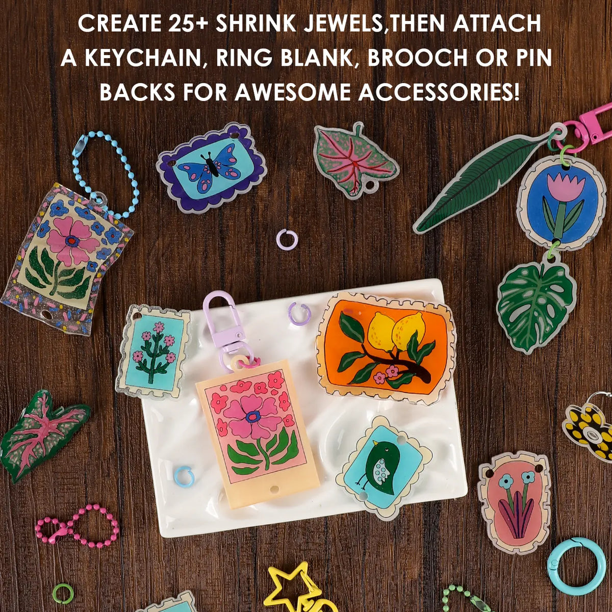 Grabie Whimsical Shrink-to-Sparkles DIY Craft Set - Retro Office Art & Craft Supplies with DIY Beads, Beading Kits, Bracelet Beads & Charms, Earring Making Accessories for Adults, Back to School Haul, Class Rewards, Beading Supplies