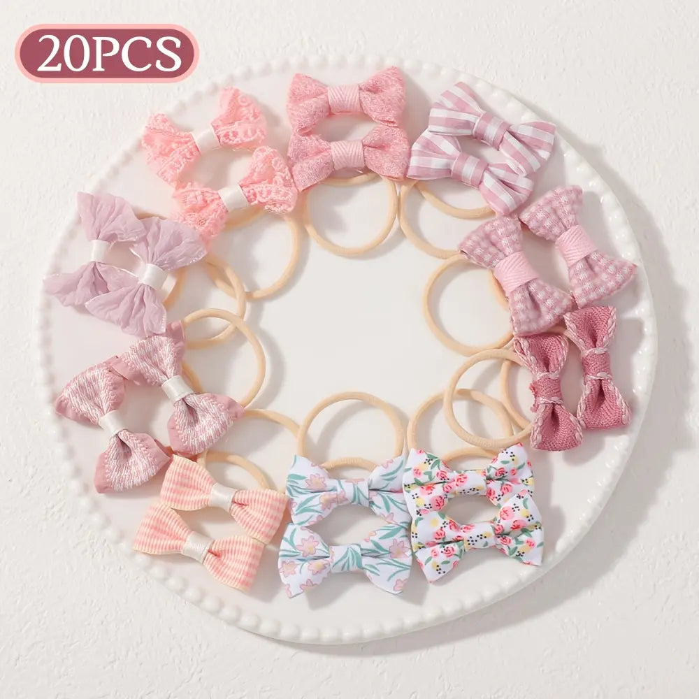 20‑Pcs Boho‑Style Fabric Bow & Flower Hair Ties, Cute Elastic Hair Scrunchies, Soft Decorative Hair Accessories for Daily Hairstyle Styling  >,sohochic