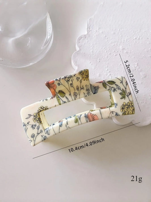 Vintage Retro Floral Pattern Hair White Claw Clip, Flower Hair Clip, Casual Versatile Shark Clip for Women & Girls, Elegant All-match Fashion Accessories for Daily & Party Decoration, Exquisite for Birthday Gifts, Hair Claws, Claw Hair Clips