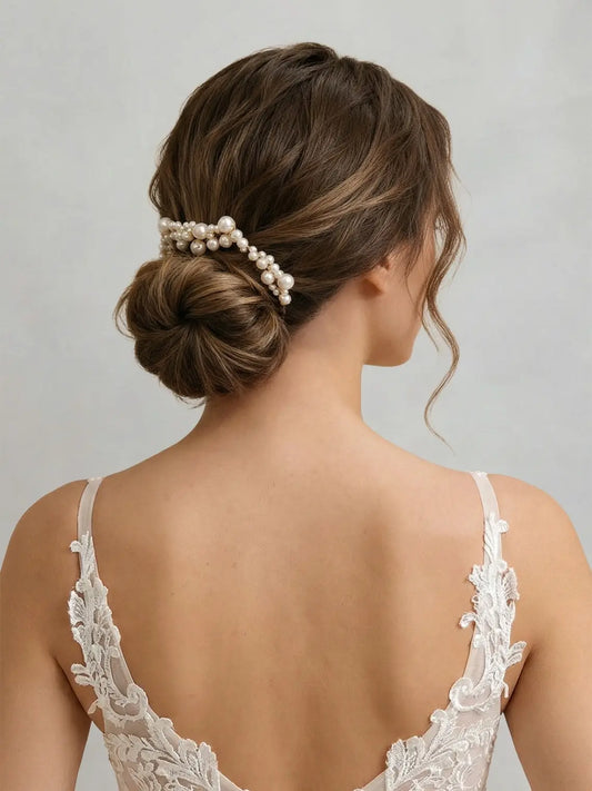 Azazie Pearl Gold Hair Comb Set Pearl Pins Versatile Updo Bride Wedding Ceremony Alloy Hair Comb Set sohochic