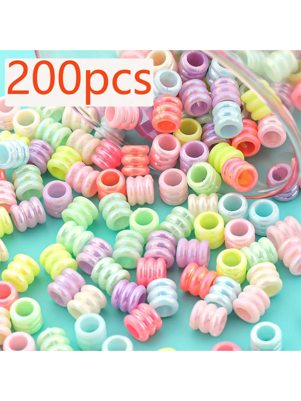 200pcs 7mm Large Hole Loose Beads, Acrylic Beads, Cylindrical Spacer Beads, Iridescent Straight Hole Spacer Beads, Rainbow Drilled Beads, Cartoon Shaped Beads Handmade DIY Bracelets, Necklaces, Anklets, Earrings Jewelry, Beads for Jewelry Making