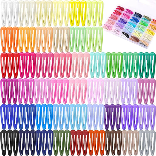 Funtopia 150 Count Colorful Snap Hair Clips 50 Unique Colors Non Slip Metal Barrettes 2 Inch Hair Accessories with Storage Case for Girls Women
