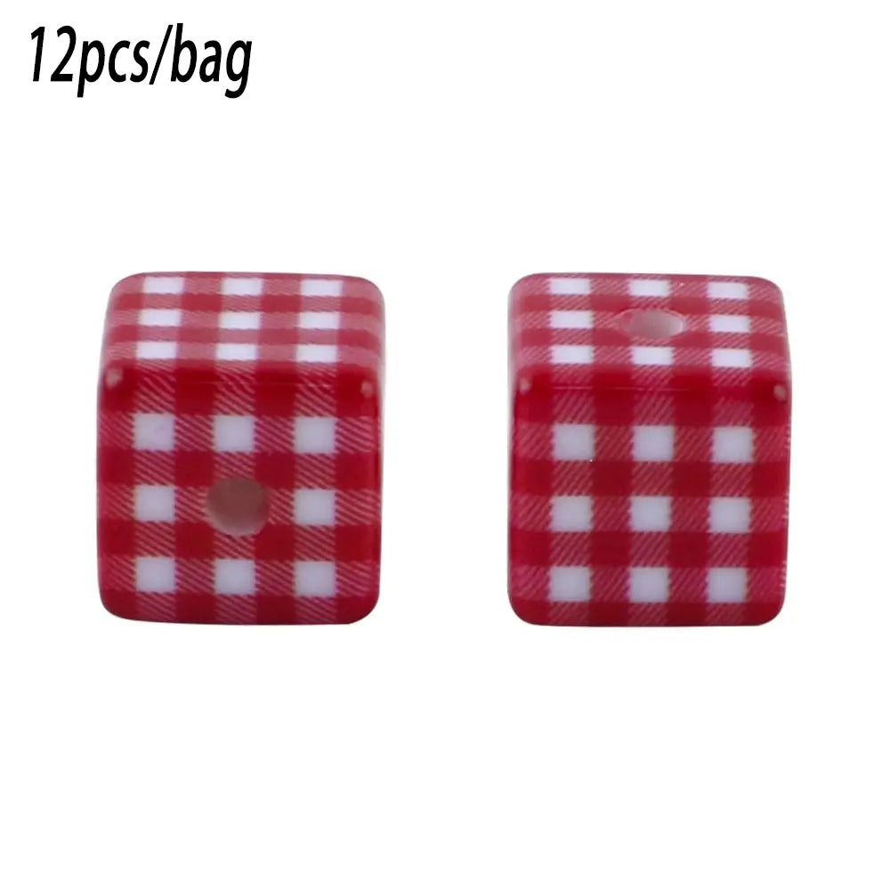 14×14mm 12pcs Acrylic Checkered Cube Beads, DIY Beads, Smoothly Threaded, Ideal for Holiday Decorations Crafts, Suitable for Making Necklaces Bracelets Keychains Phone Charms and other Beads&Bead Assortment