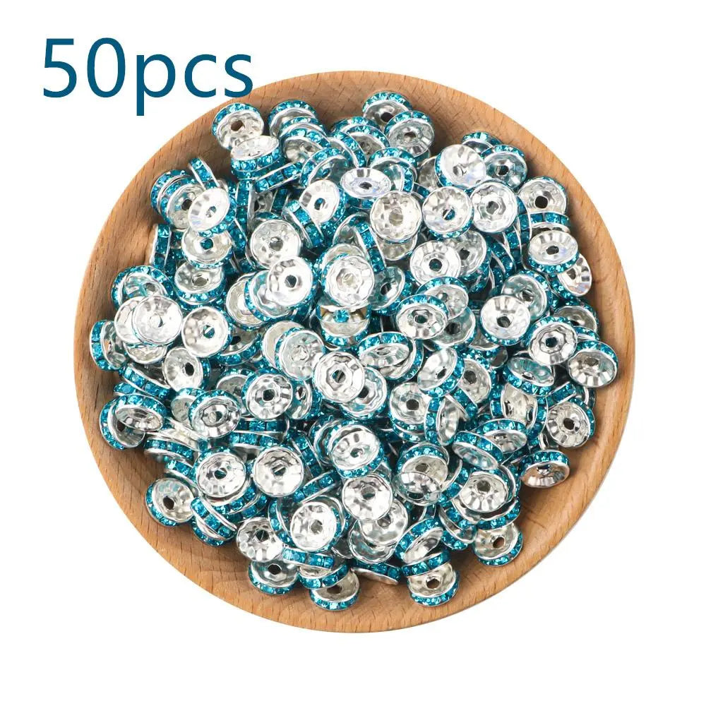 10mm Metal Crystal Bead, Bead Assortment, Bead Mix, 50pcs/set Artificial DIY Jewelry Accessories for Bracelet & Necklace, DIY Jewelry Making Supplies for Women & Girls, Diy Beads, Beading Supplies