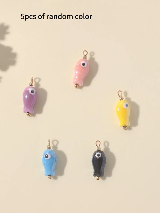 5pcs Colorful Ceramic Fish Pendants, DIY Jewelry Accessories, Necklace Earring Making Supplies (colors Random), Marine Life Design, Marine Life Charm, Beads Charms Accessories, Diy With Charms