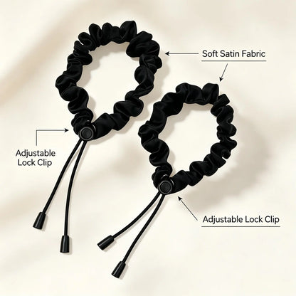 2 Pcs Adjust Satin Hair Scrunchies for Women Girls, Adjustable Hair Ties Soft Than Silk for 4c Girlie Thick Curly Natural Hair, Easy to Use Hair Accessories for Afro Puff Loc Ponytails (black)