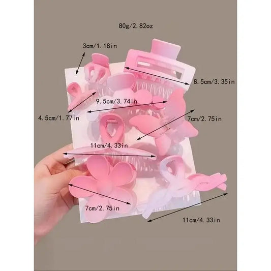 YYW1 8pcs Dreamy Pink Hair Claw Clips Set, Flower Designs, Hair Accessories Women Daily Wear Gift