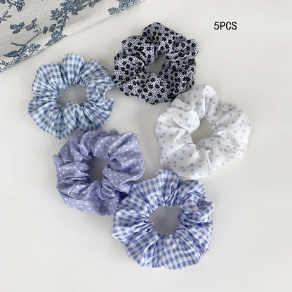 Women's Vintage Pastel Band-Shaped Hairbands & Scrunchies - Plaid/Polka, Floral Prints, Metal Accents, Elastic Fabric Hair Rubber Bands for Everyday Hairstyles