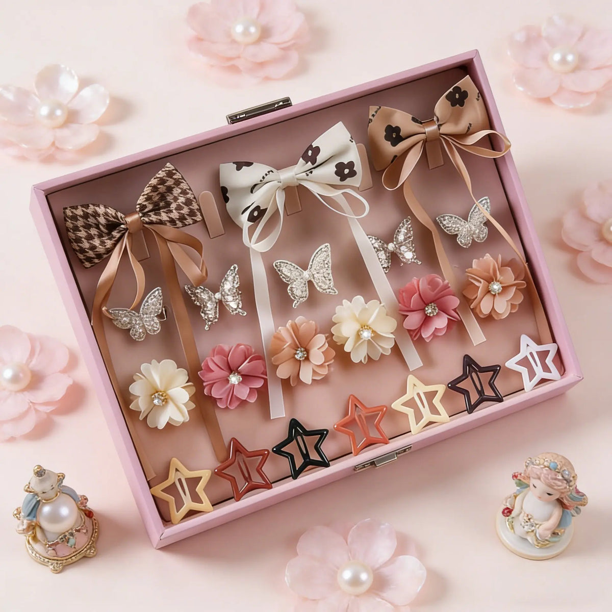 808Pcs Sweet Bow Flower Hair Accessories Set, Assorted Hair Ties, Clips and Barrettes, Cute Daily Hair Decorations for Girls