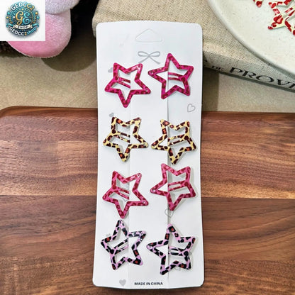 Animal Print Hair Clips, Leopard & Zebra Pattern Barrettes with Star Drop Design, Cute Decorative Hair Accessories for Daily Styling