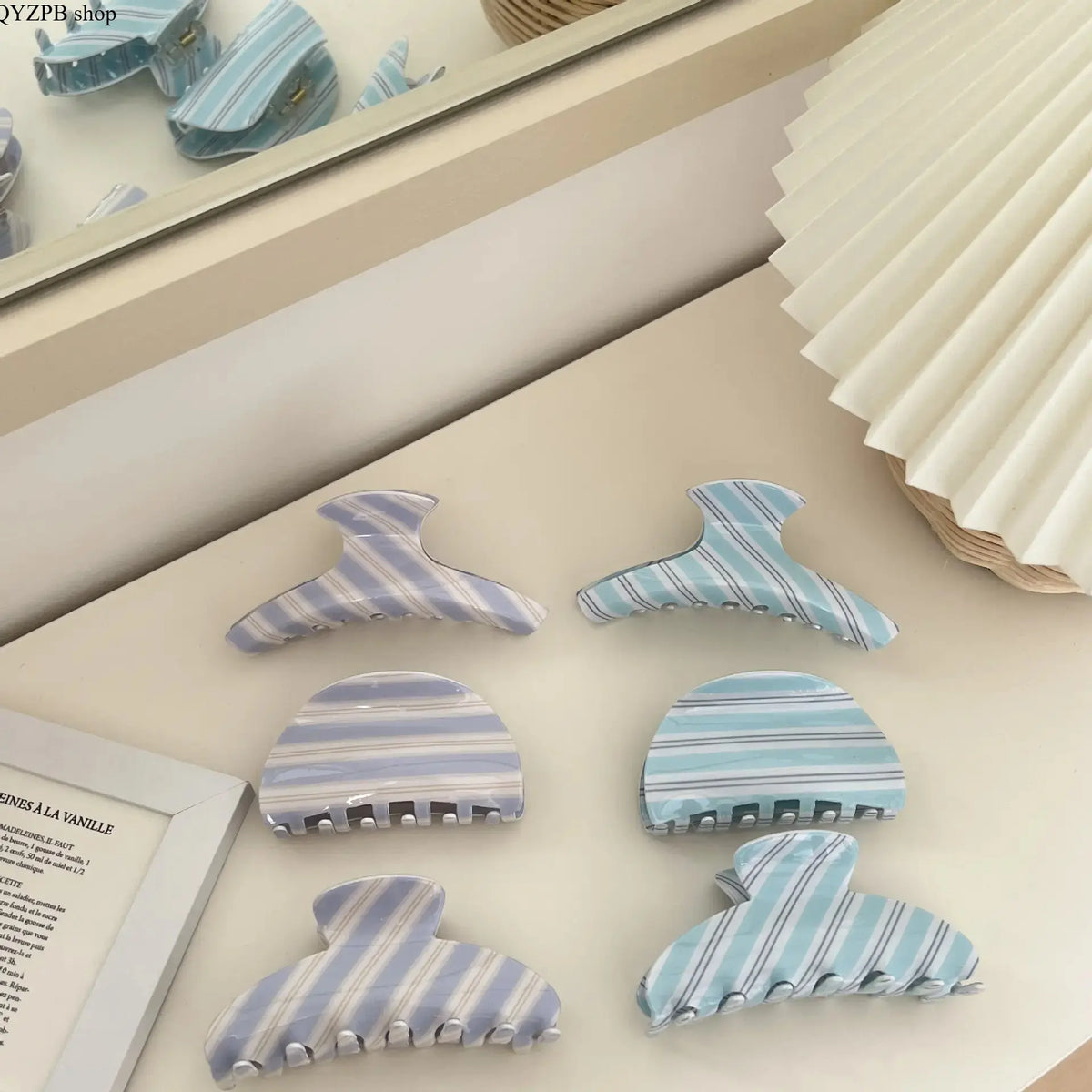3pcs Pastel Striped Acrylic Hair Claw Clips with Glossy Surface, Durable Spring Clasp Firmly Holds Hair. Two Classic Shapes Suit Thick & Thin Hair, Perfect for Casual Daily Updo Styling.,sohochic