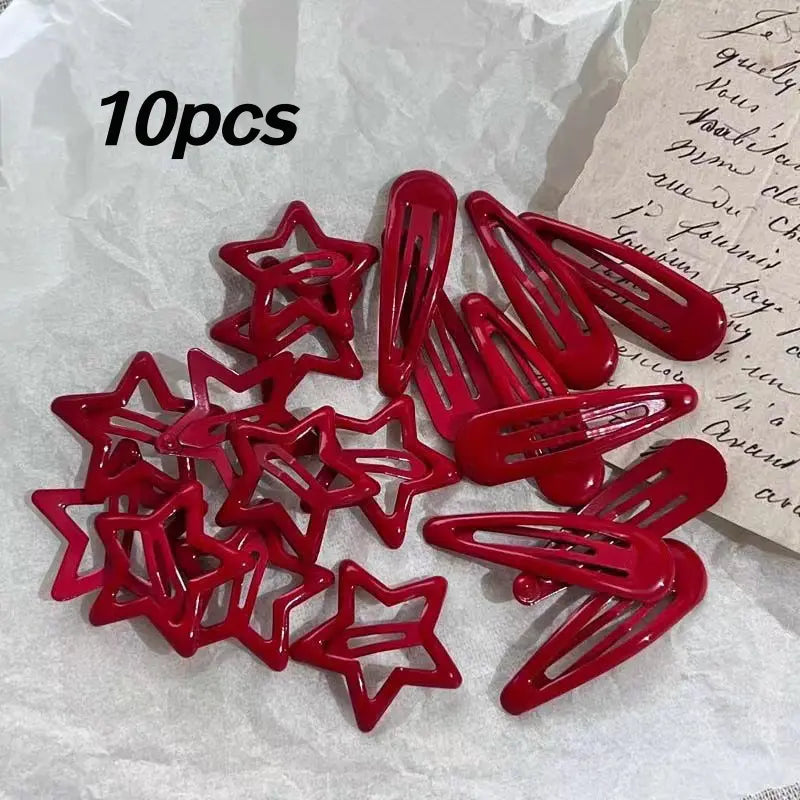 10pcs Red Oil Drop Star Waterdrop Hair Clips for Women, Simple Cute Back Head Hair Accessories for Daily Home Commuting College Gift