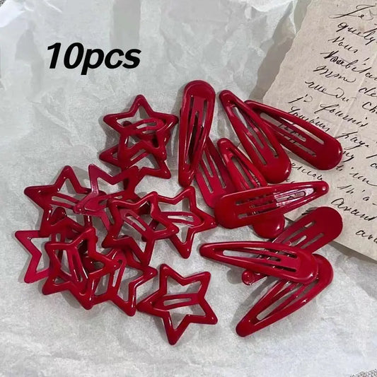 10pcs Red Oil Drop Star Waterdrop Hair Clips for Women, Simple Cute Back Head Hair Accessories for Daily Home Commuting College Gift