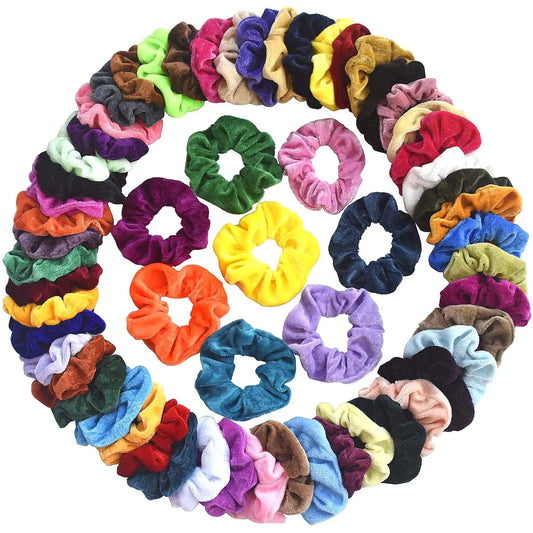 60 Pcs Velvet Hair Scrunchies Elastic Hair Ties Hair Bands Scrunchy Ropes Scrunchie for Women, Girls & Kids Hair Accessories - 60 Assorted Colors Scrunchies