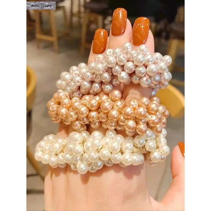 Cute Faux Pearl Decorated Hair Scrunchie Set, 3pcs High Stretch Hair Ties for Women & Girls, Minimalist Headwear for Thick Hair, Ponytail Hairstyle, Scrunchies, Cute Hair Accessories, Elastic Band Scrunchies,sohochic